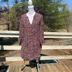 LOFT Pink Leopard Print V-Neck Mini Dress